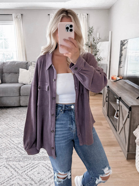 Layer Obsessed Waffle Button Down / Washed Plum