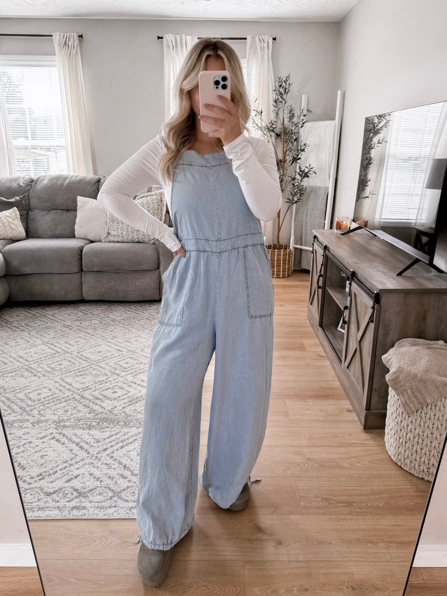 Free Spirit Chambray Denim Jumpsuit Final Sale