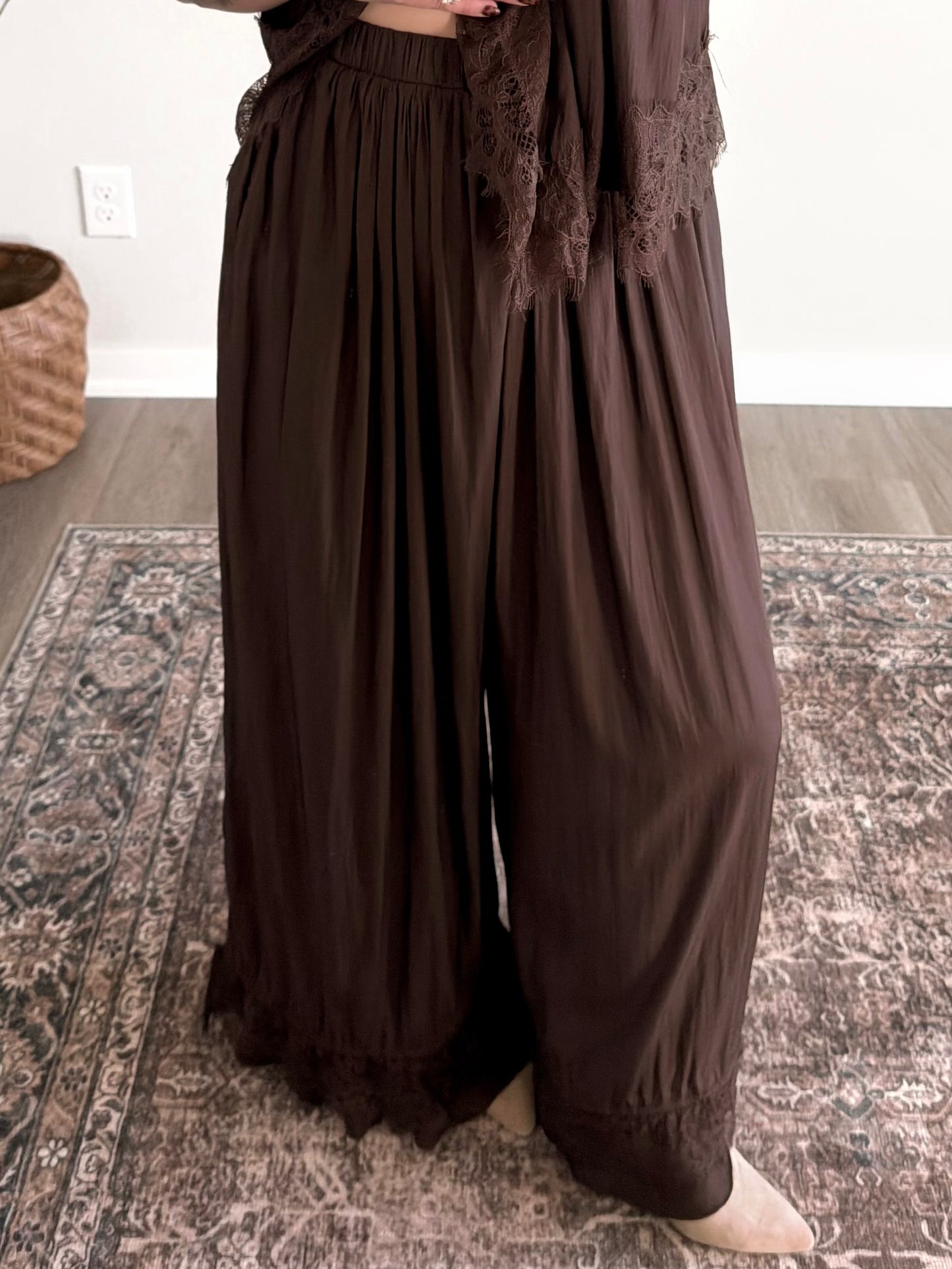 Espresso Chic Lace Pant Set