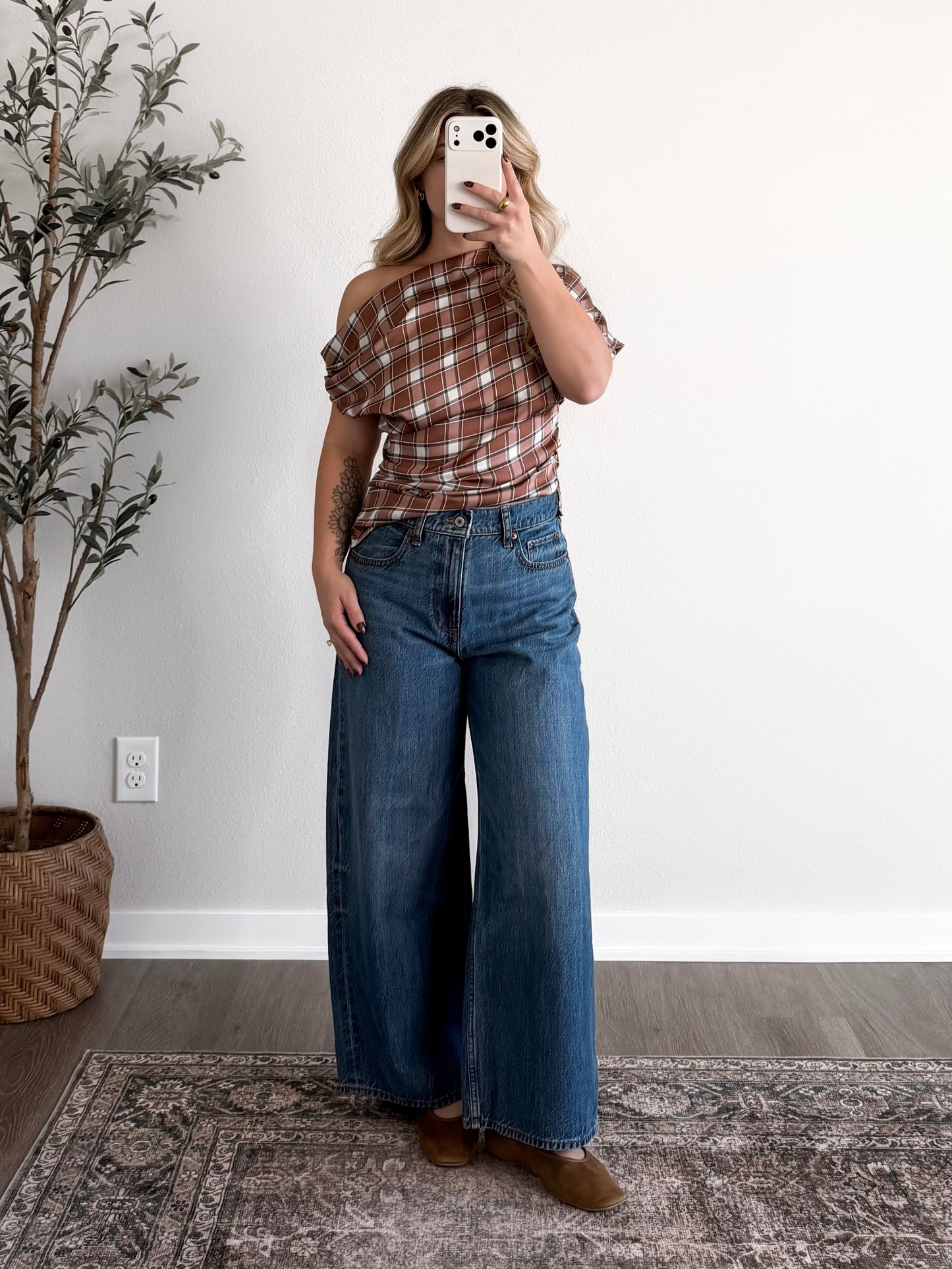 Auburn Spice Plaid Satin Top