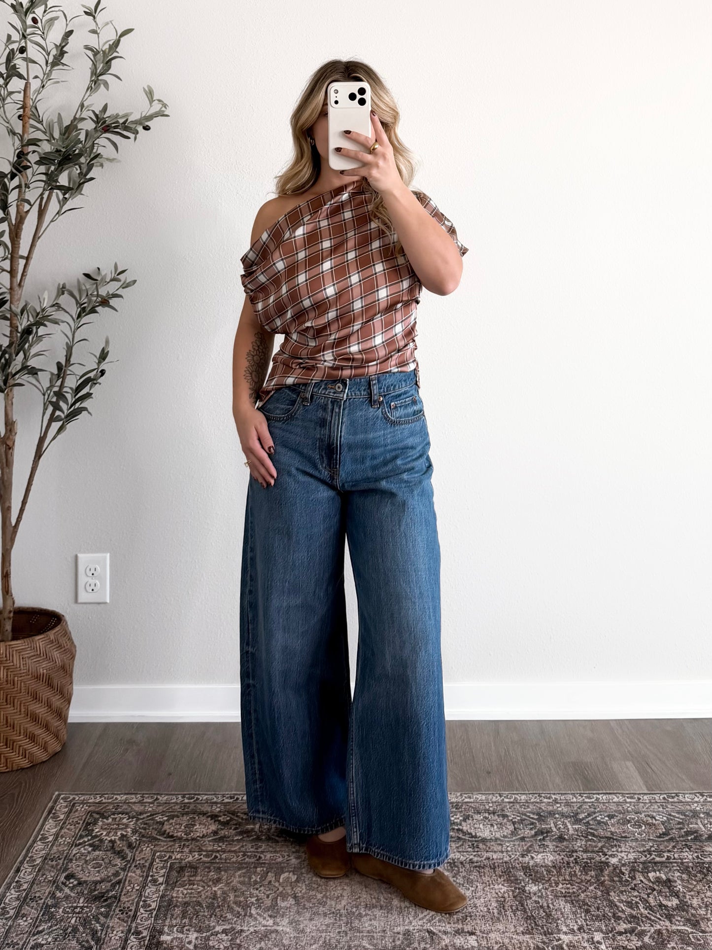 Auburn Spice Plaid Satin Top