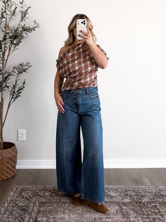 Auburn Spice Plaid Satin Top