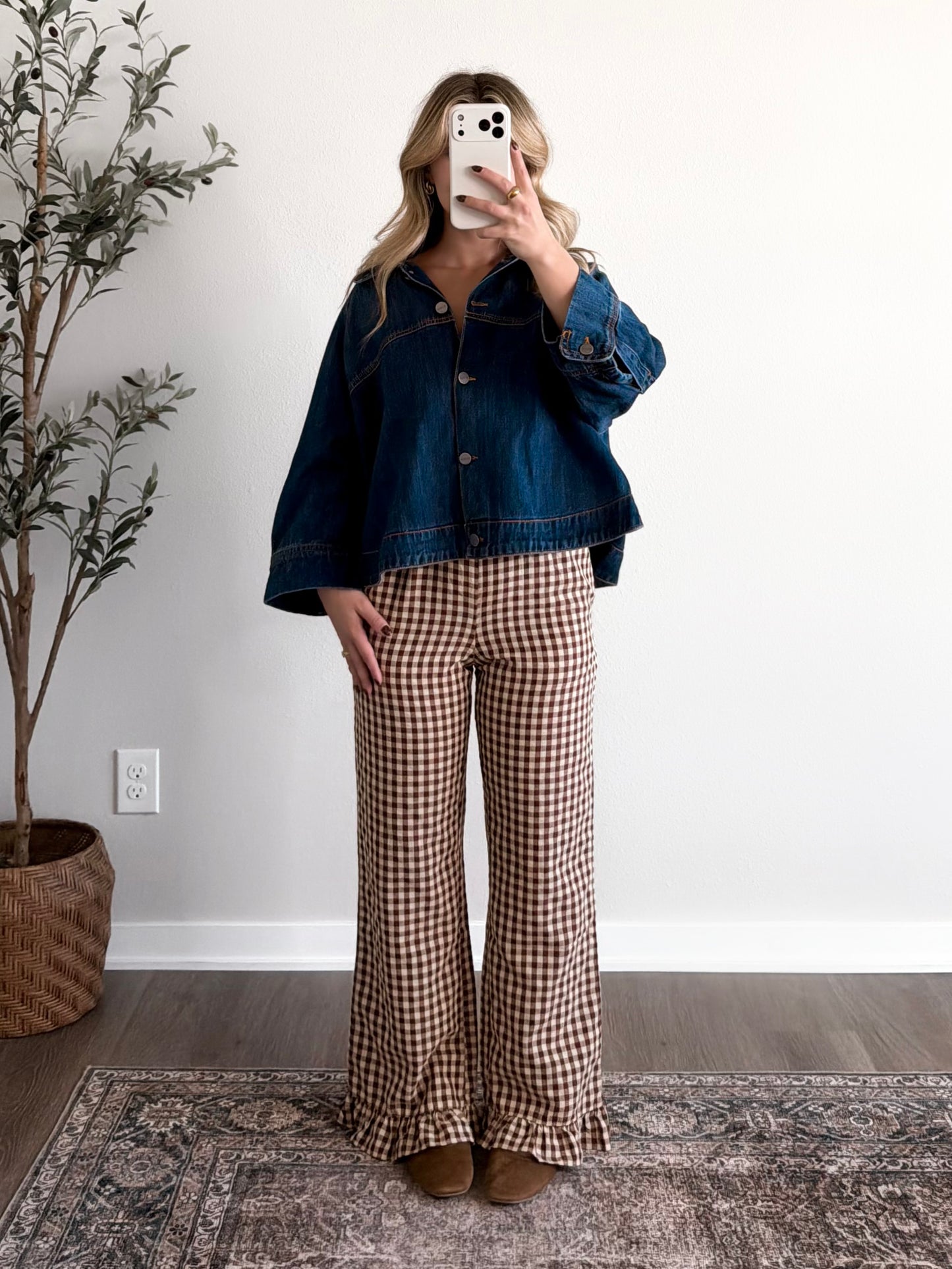 Maple Lane Ruffle Gingham Pants
