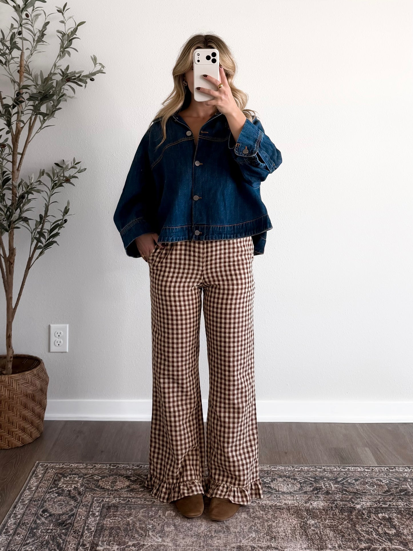 Maple Lane Ruffle Gingham Pants