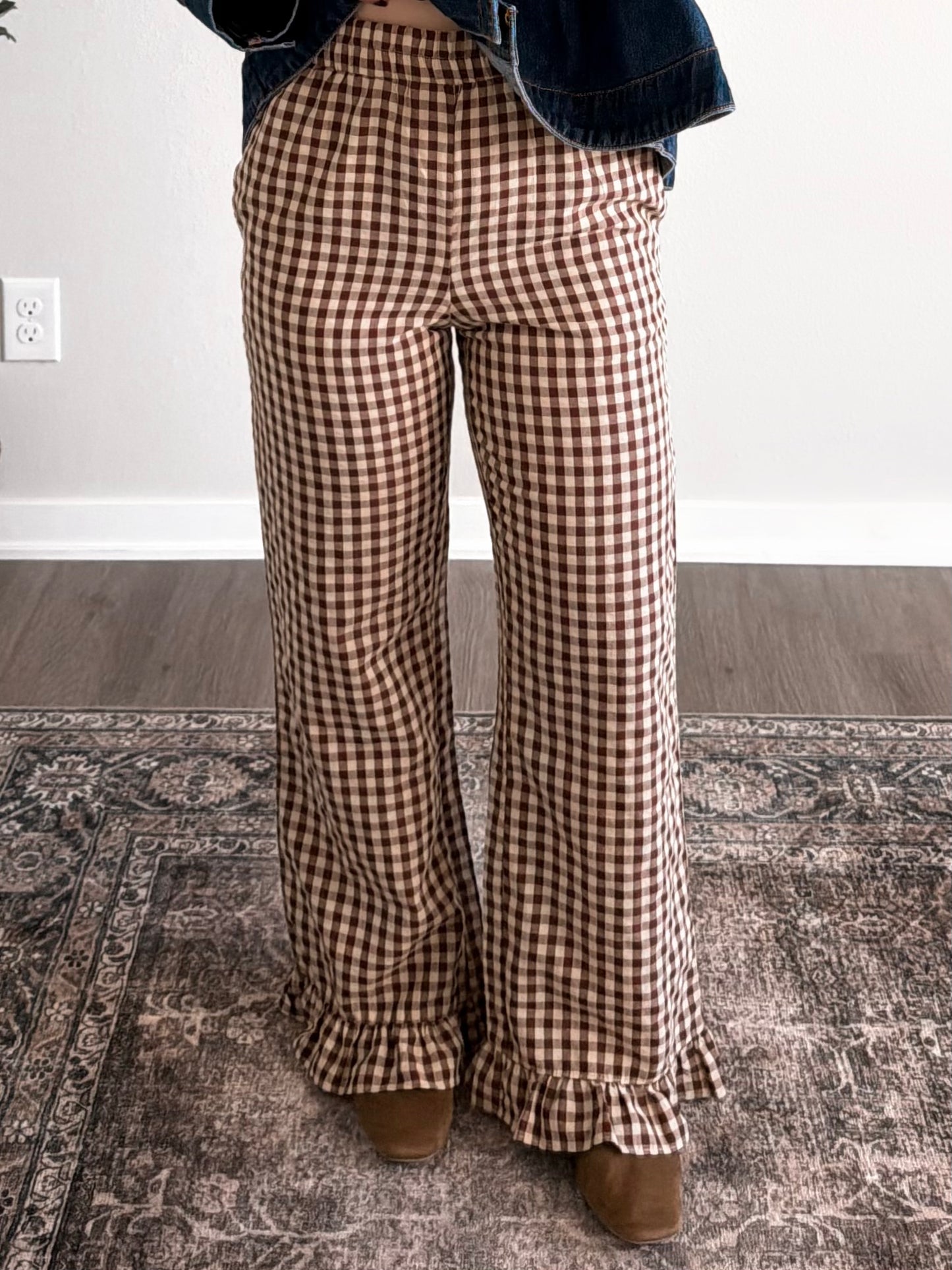 Maple Lane Ruffle Gingham Pants