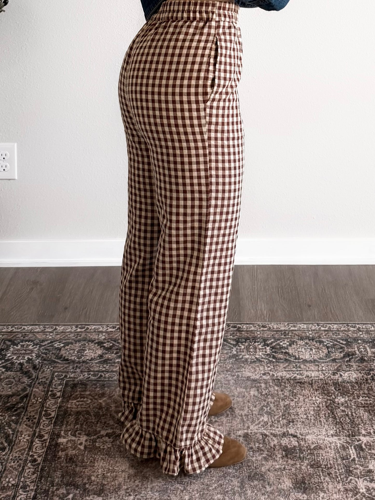 Maple Lane Ruffle Gingham Pants
