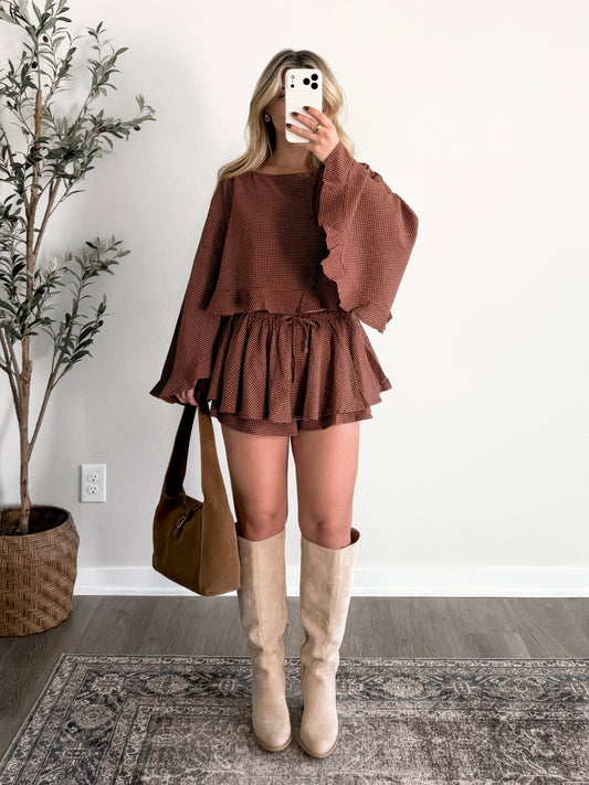 Toffee Check Skort Set
