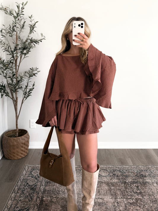 Toffee Check Skort Set