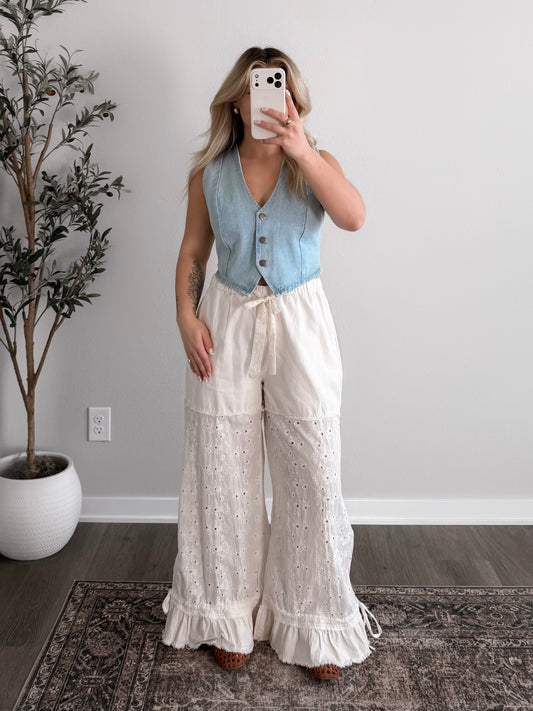 Cream Cut Eyelet Pant
