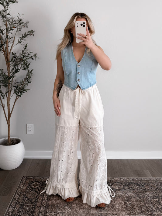 Cream Cut Eyelet Pant