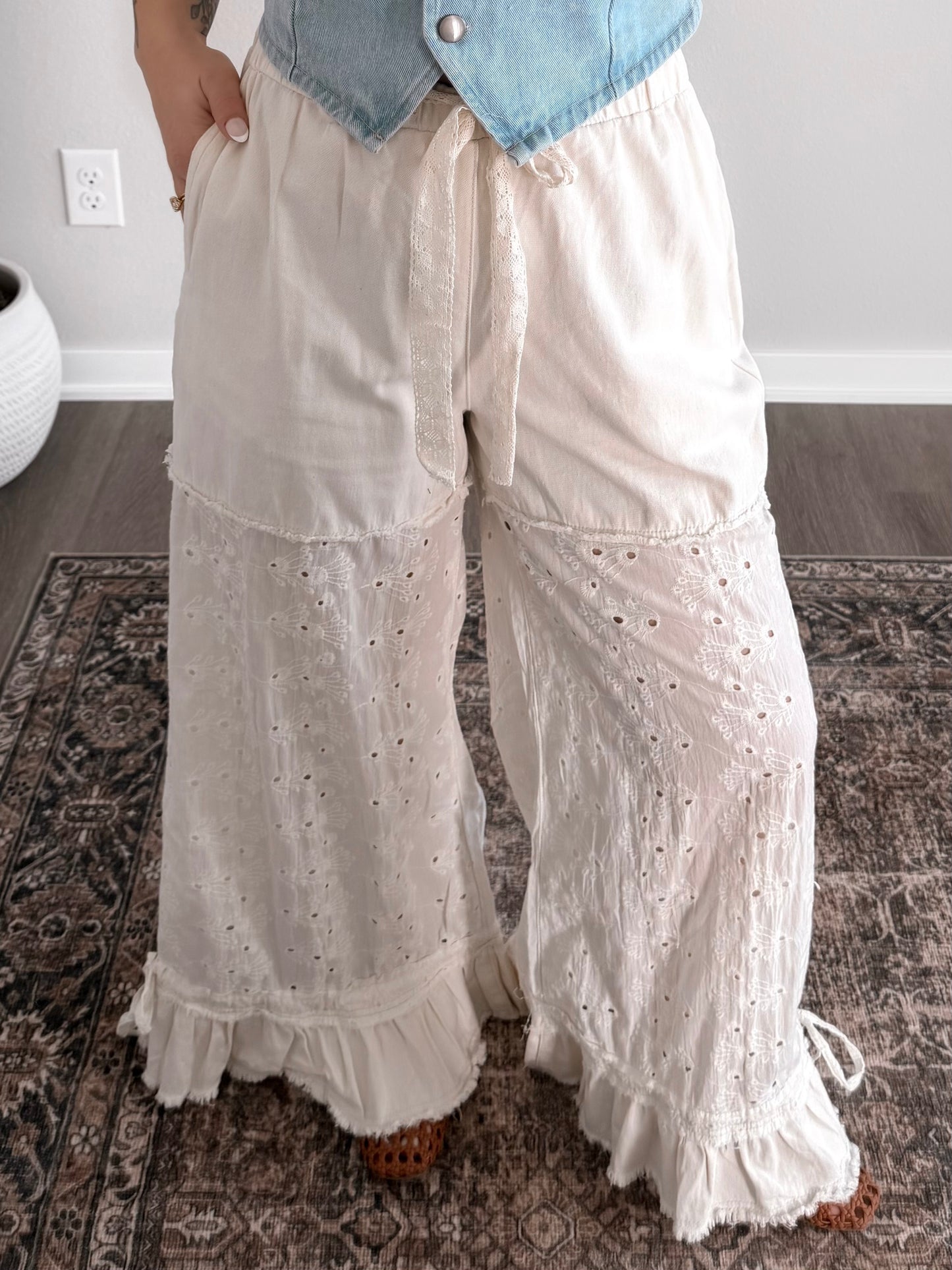 Cream Cut Eyelet Pant