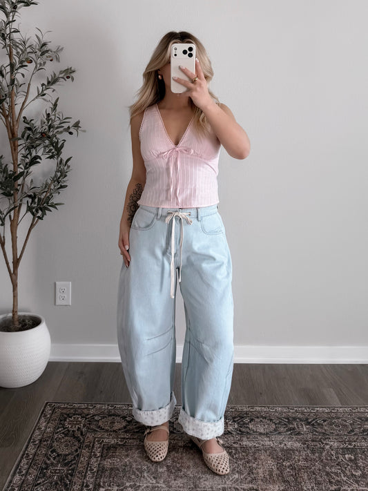 Poppy Floral Cuff Barrel Jean