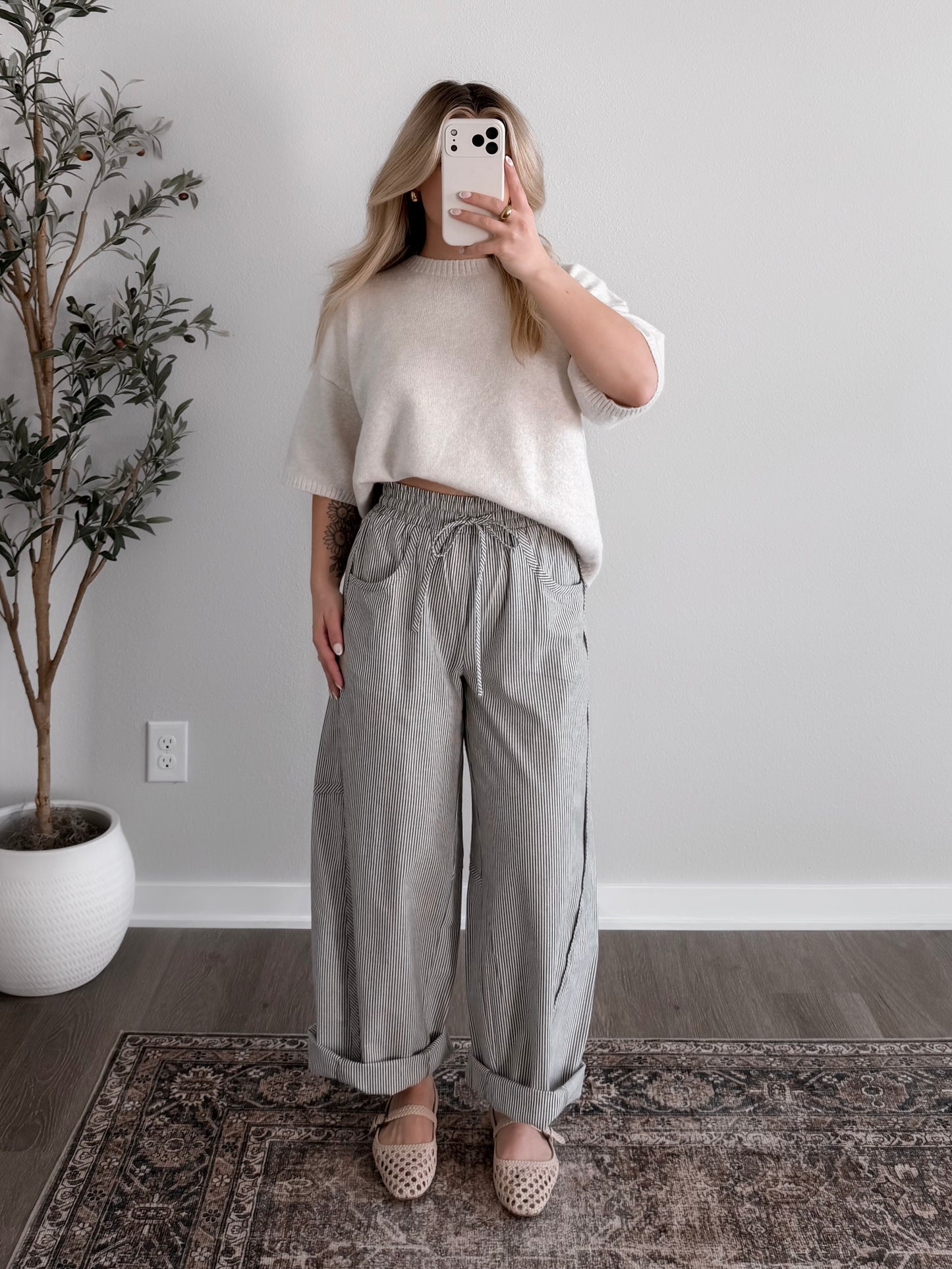 April Comfort Striped Barrel Pant (Restocking Mid April)