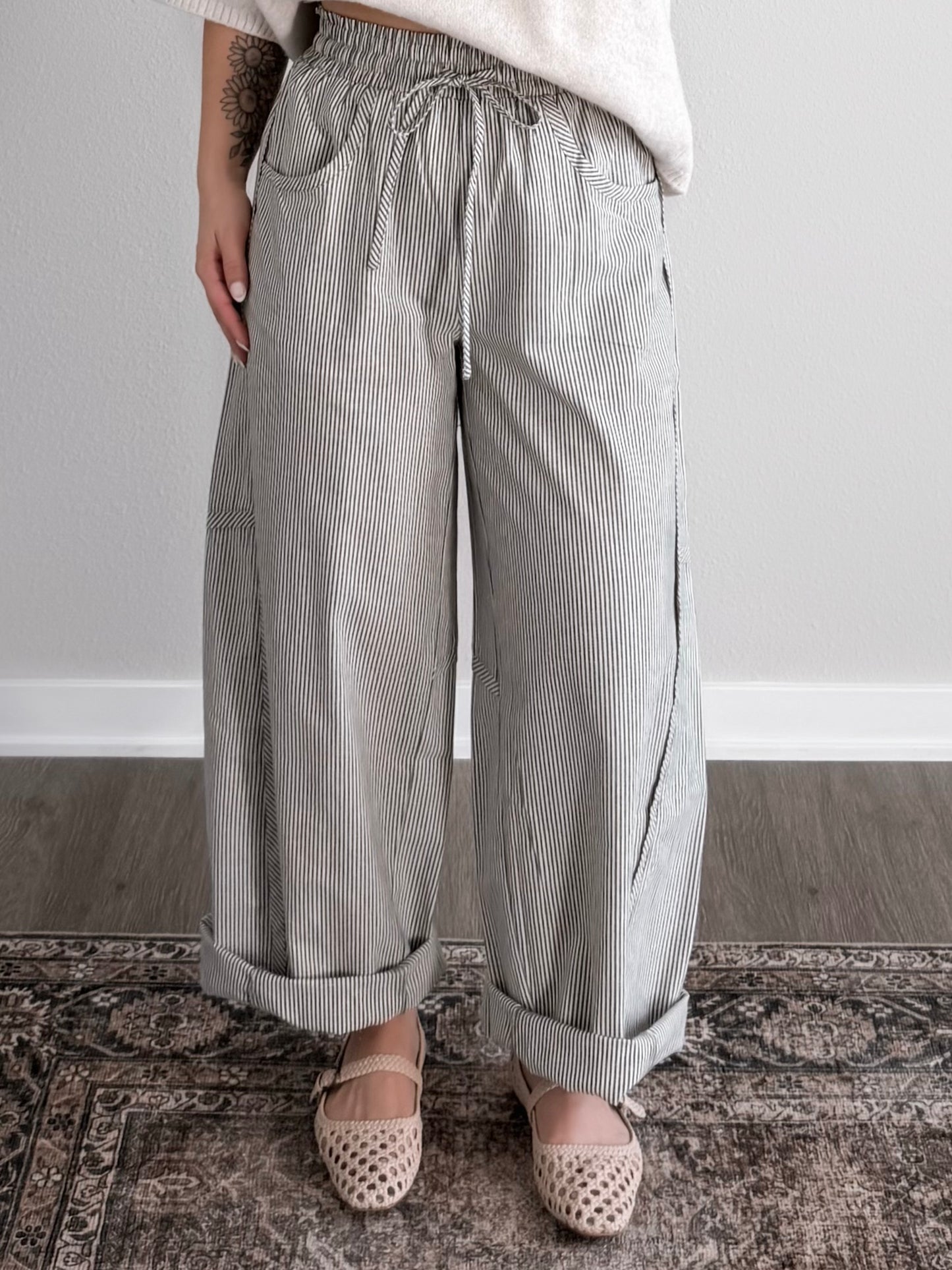 April Comfort Striped Barrel Pant (Restocking Mid April)