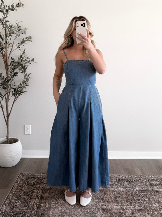 Bonnie Denim Wide Leg Crop Jumpsuit (Short Friendly)