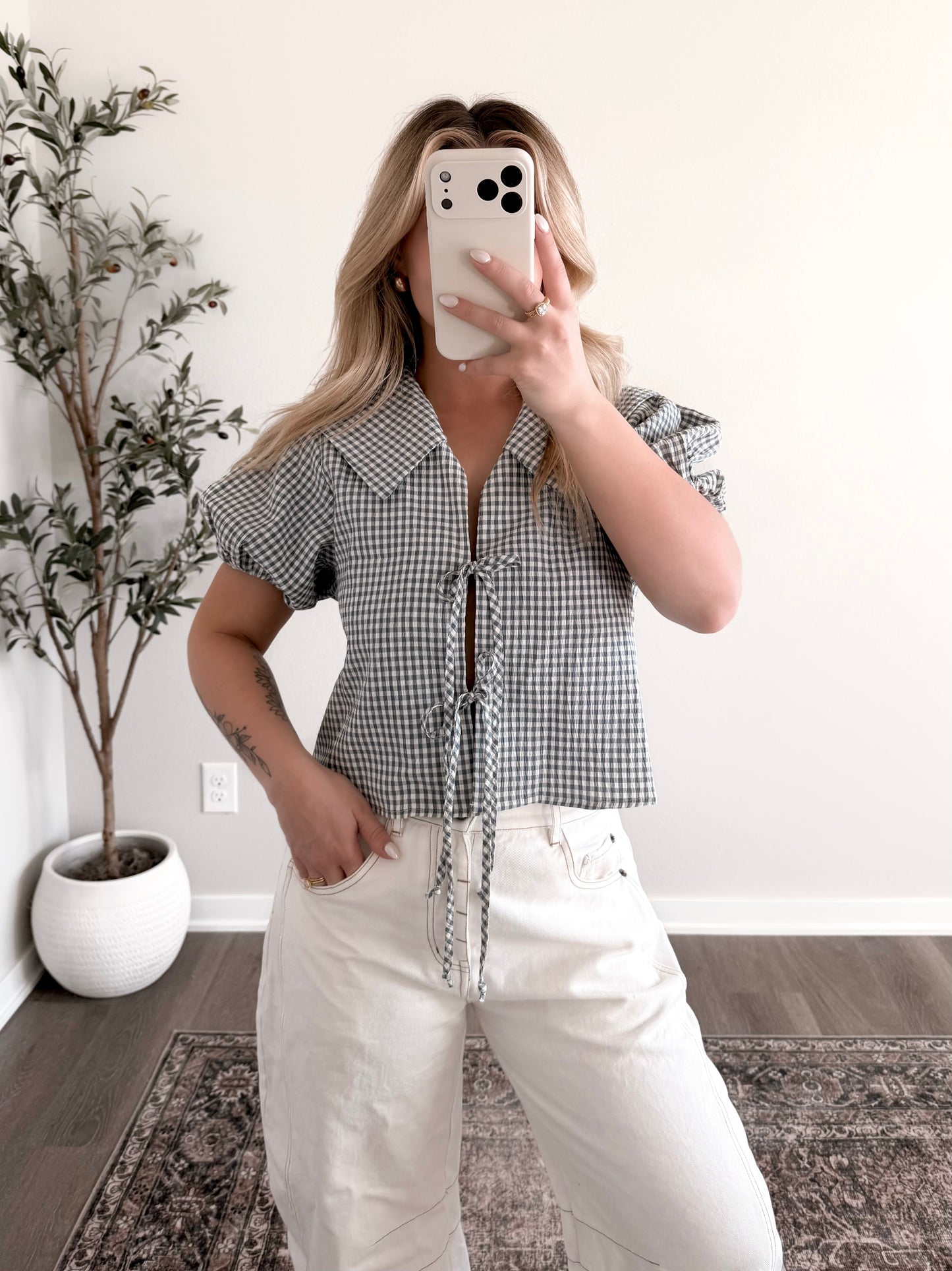 Daisy Gingham Tie Front Top