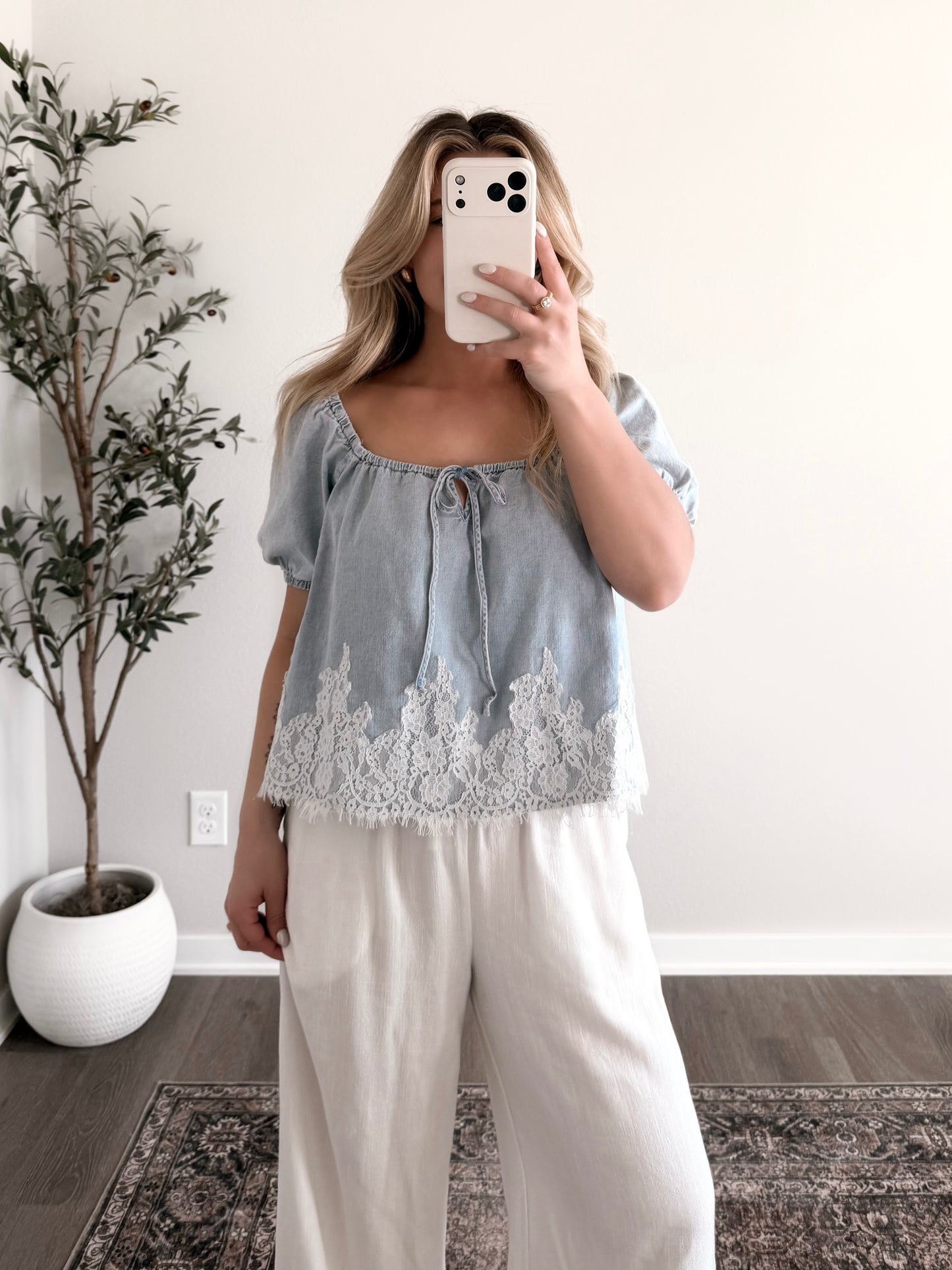 English Lace Denim Top