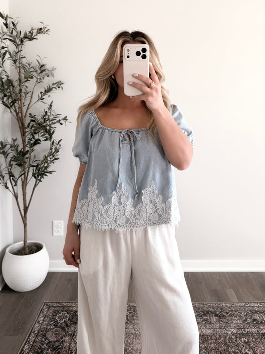 English Lace Denim Top