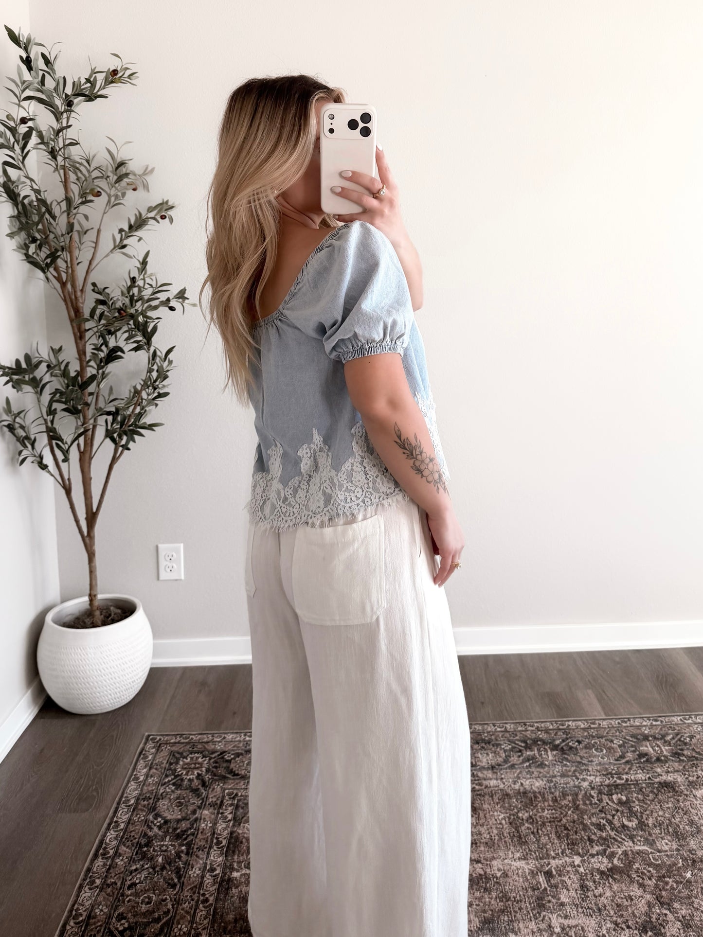 English Lace Denim Top