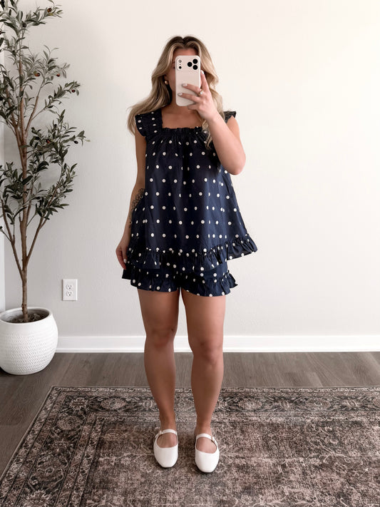Lakeside Morning Dot Pajama Set / Navy