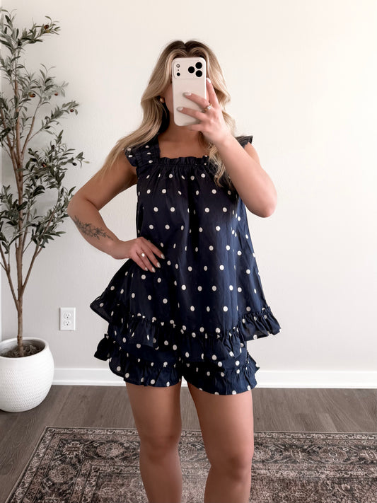 Lakeside Morning Dot Pajama Set / Navy