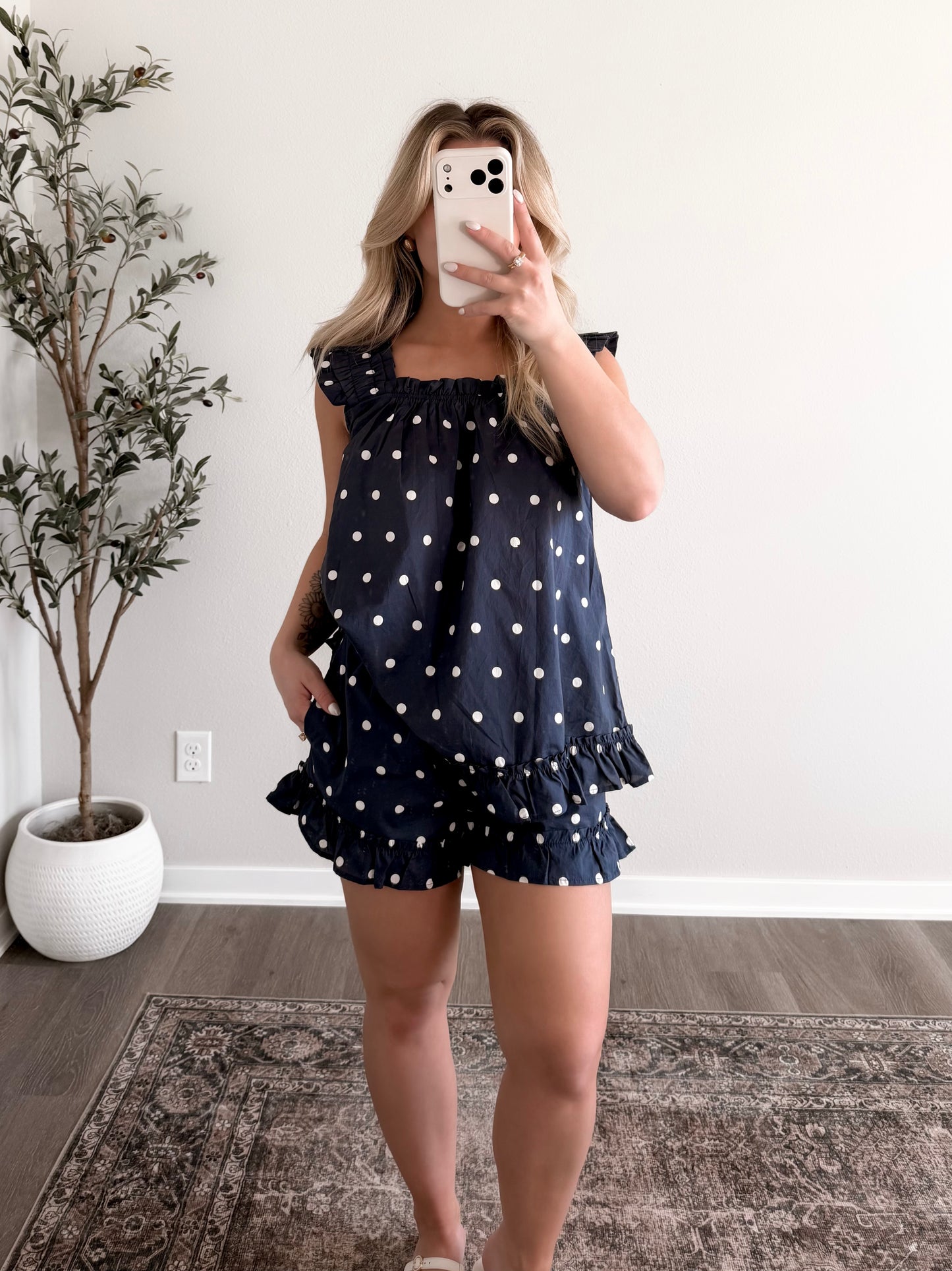 Lakeside Morning Dot Pajama Set / Navy