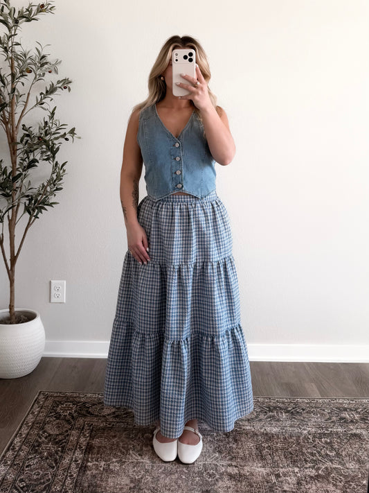 Picket Fence Plaid Midi Skirt