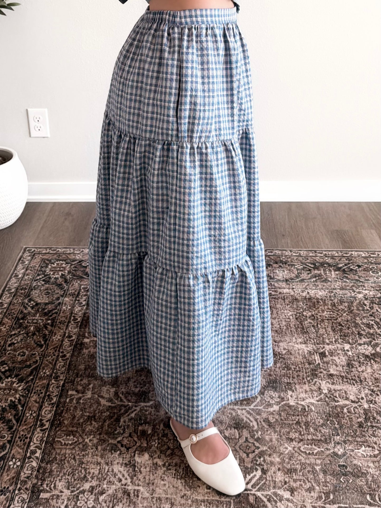 Picket Fence Plaid Midi Skirt
