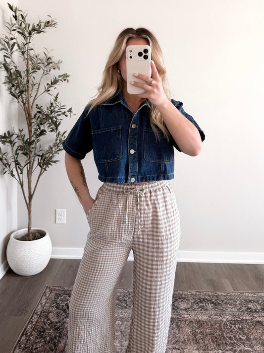 Demi Denim Crop Button Down Top
