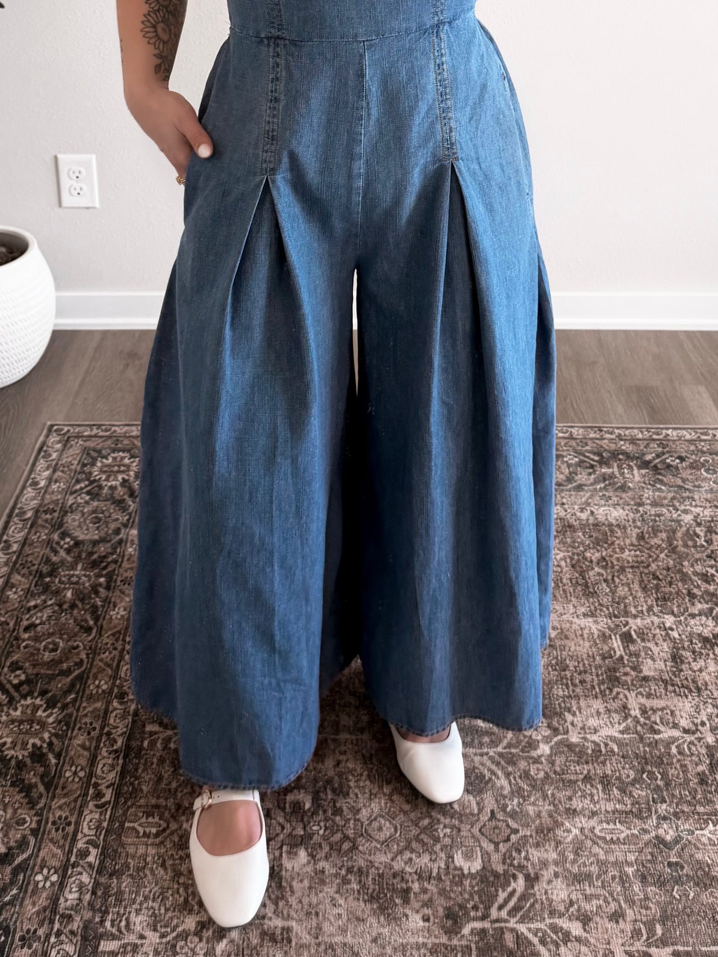 Bonnie Denim Wide Leg Crop Jumpsuit (Short Friendly)