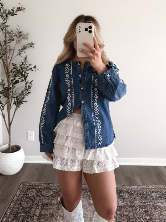 Saddle Line Stitch Denim Top