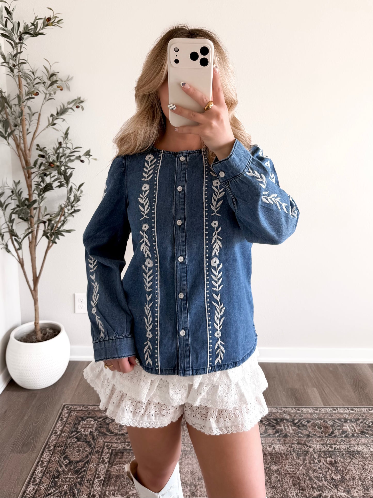 Saddle Line Stitch Denim Top