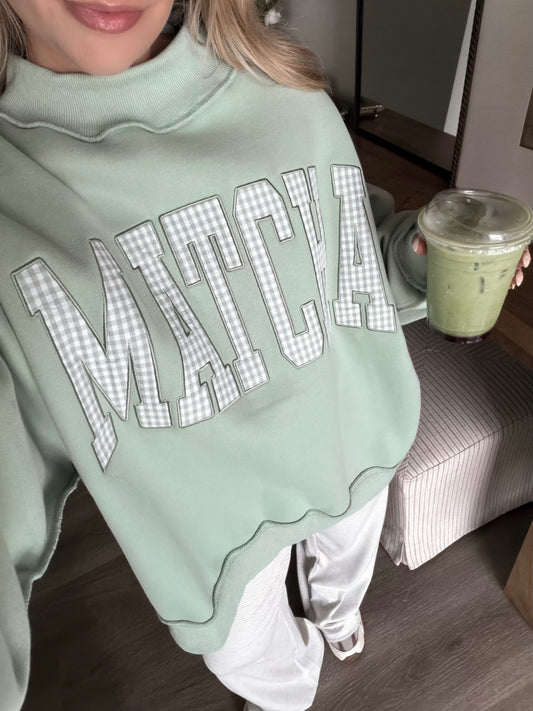 "Matcha" Gingham Oversized Mockneck