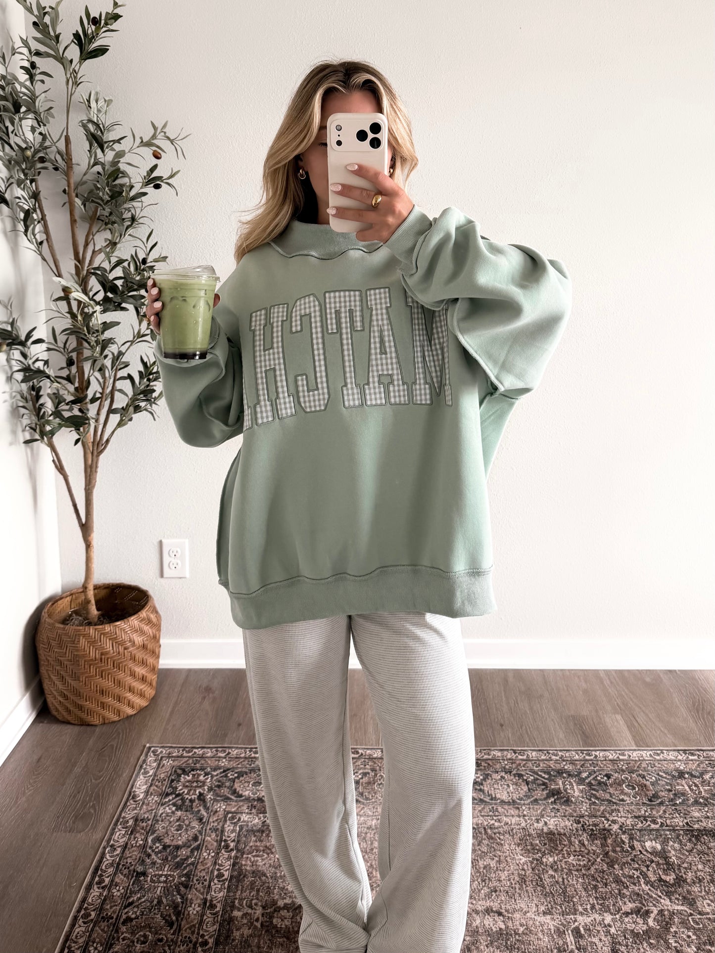 "Matcha" Gingham Oversized Mockneck