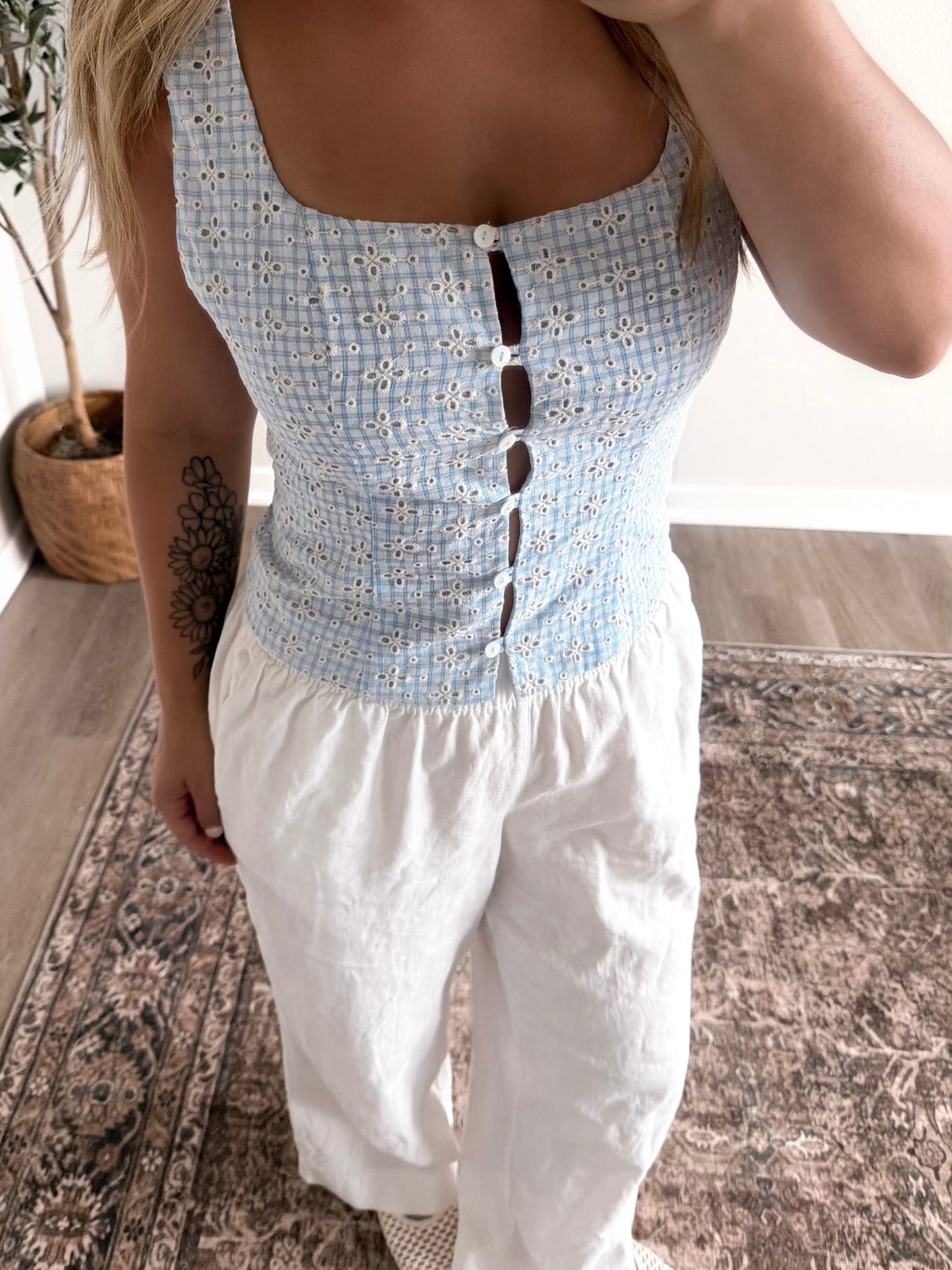 June Gingham Eyelet Top
