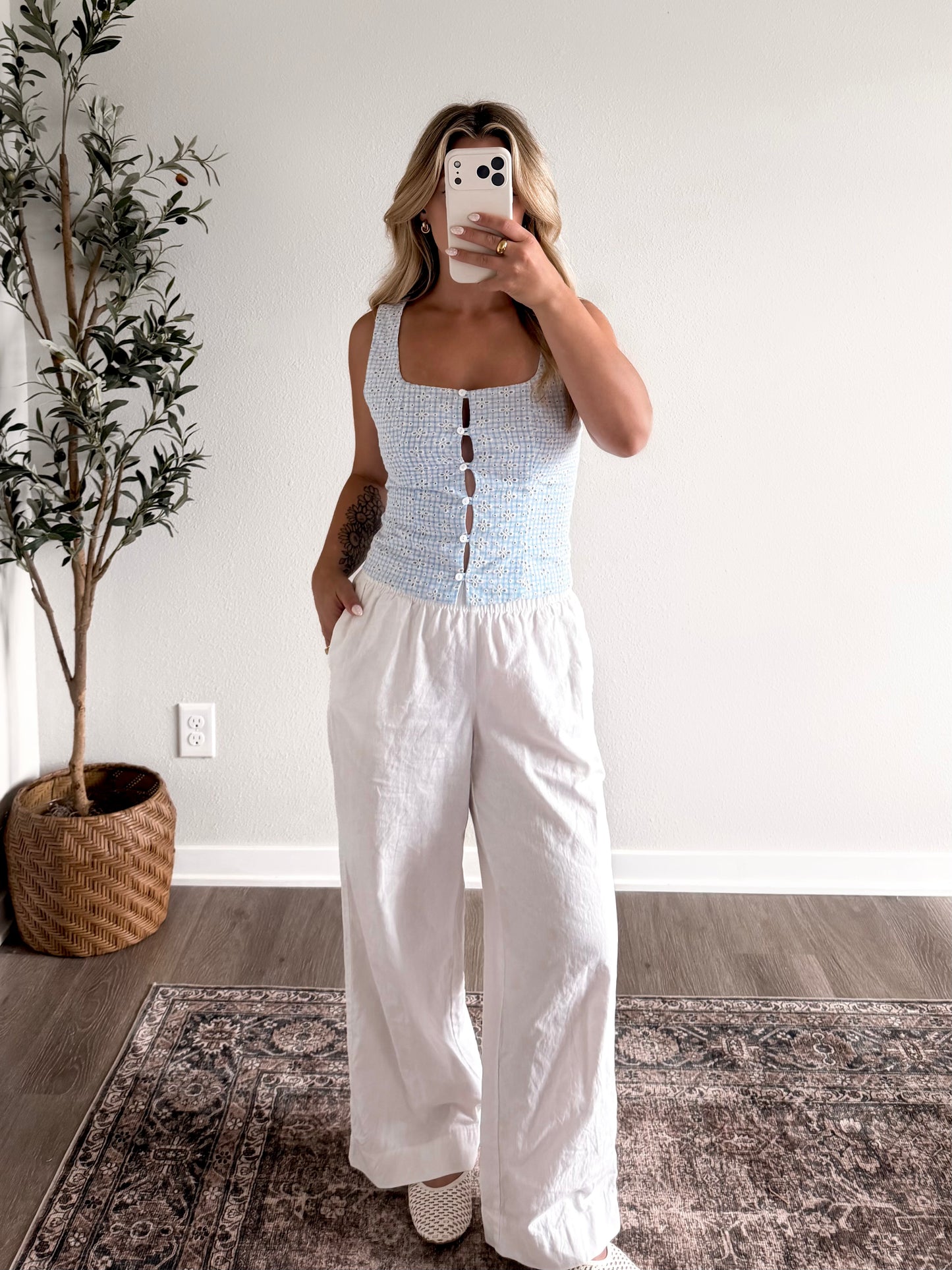 June Gingham Eyelet Top