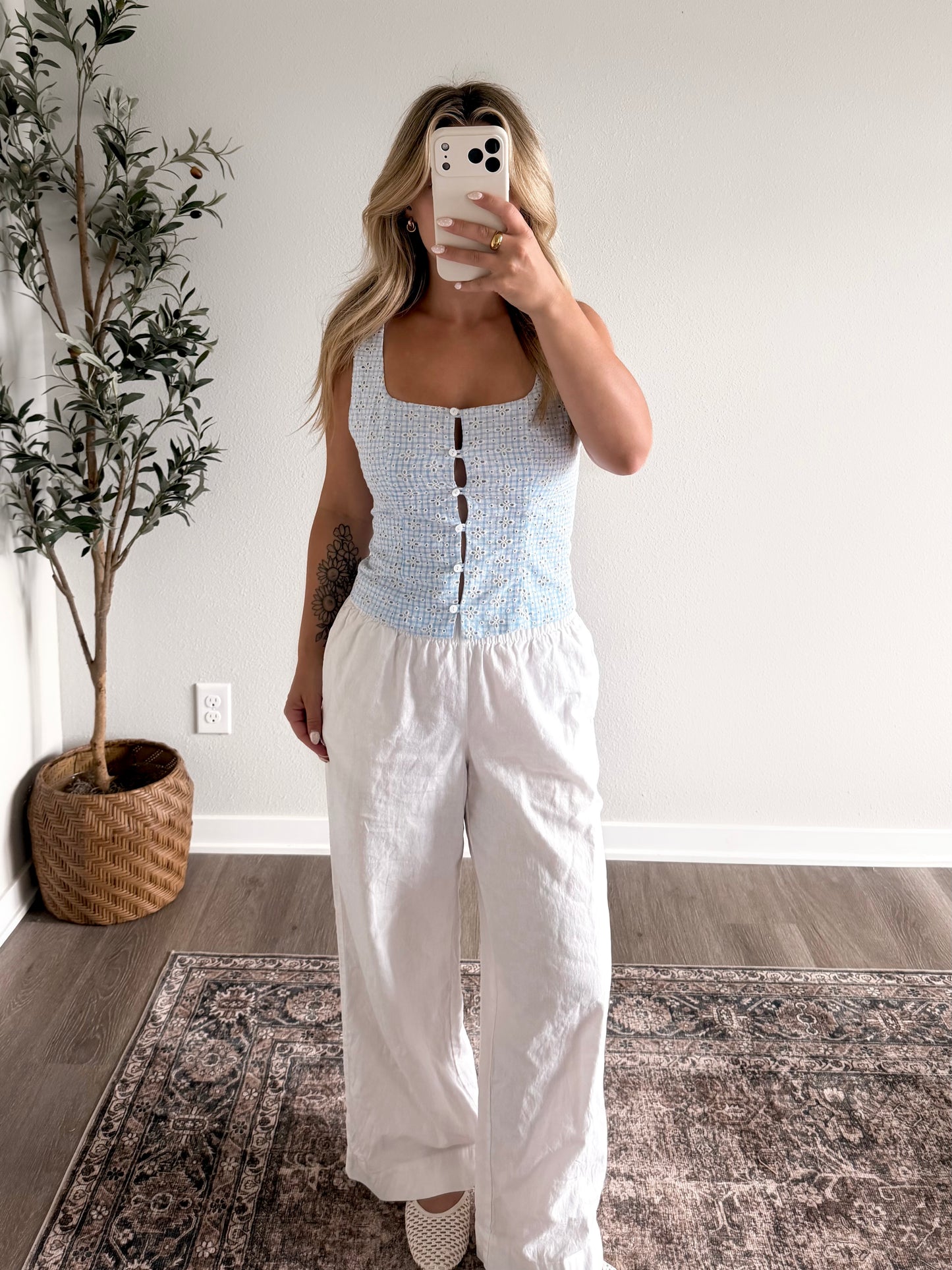 June Gingham Eyelet Top