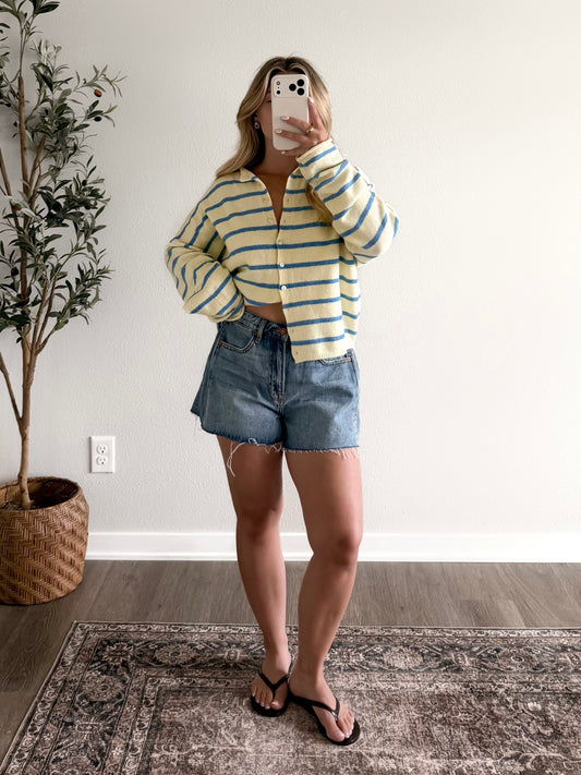 Core Classic Knit Cardigan / Yellow Blue