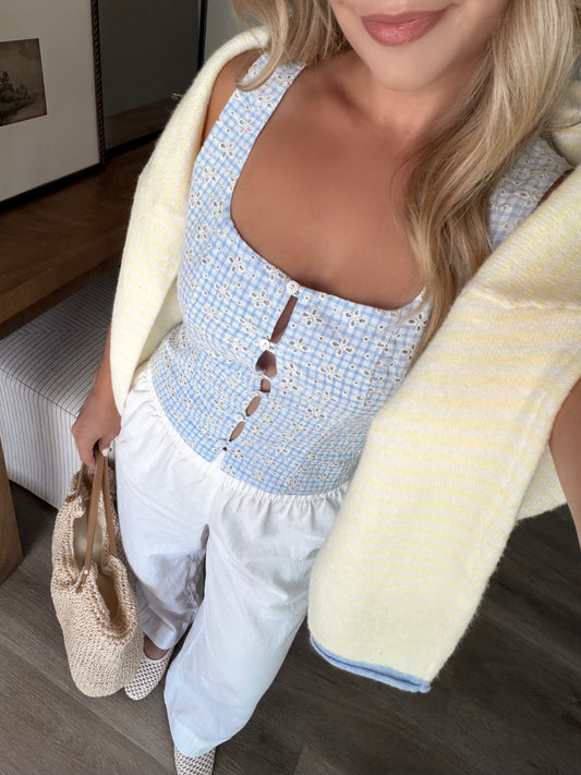 June Gingham Eyelet Top