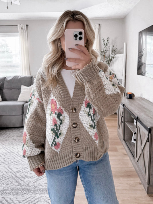 Argyle Floral Cardigan