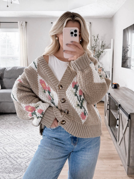 Argyle Floral Cardigan