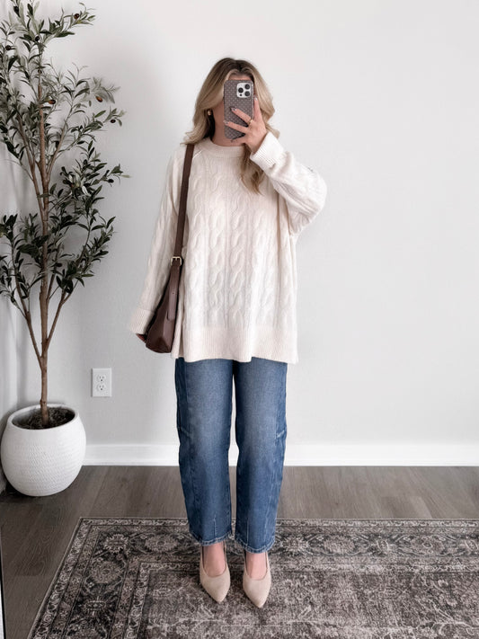 Gather Here Cable Knit Sweater / Cream