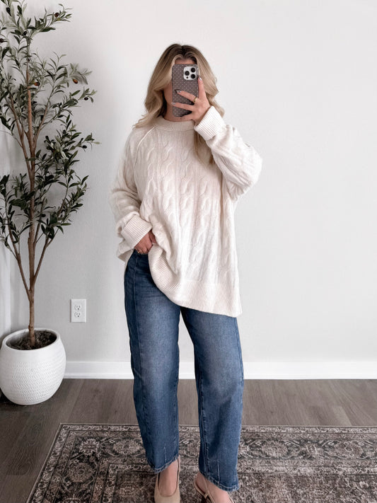 Gather Here Cable Knit Sweater / Cream