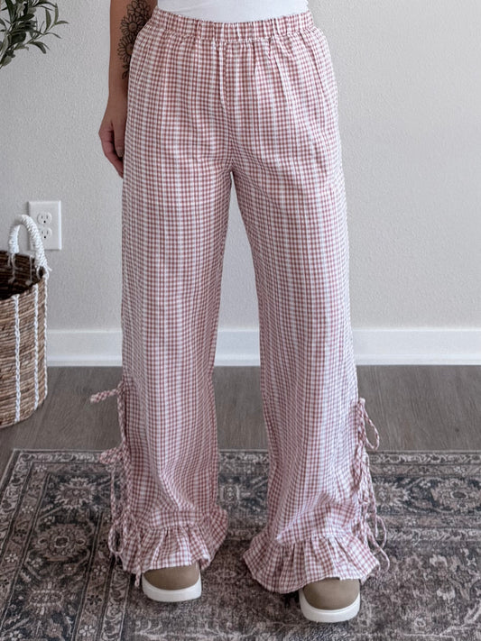Cottage Gingham Tie Pant / Rosewood
