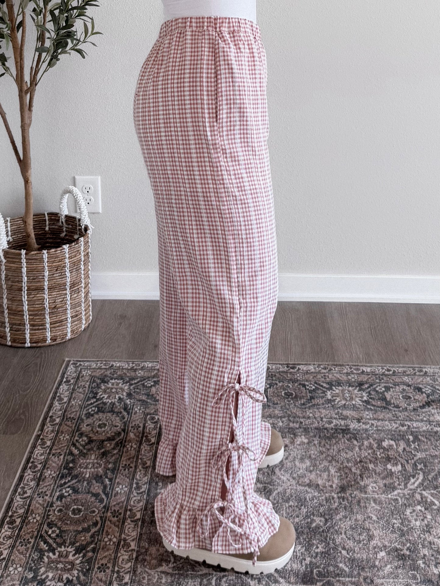 Cottage Gingham Tie Pant / Rosewood