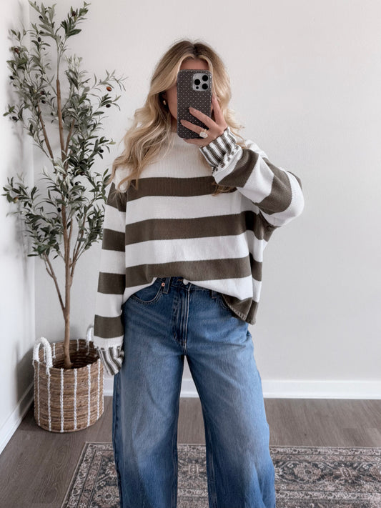 Lowen Striped Knit Sweater / Olive (Restocking Soon)