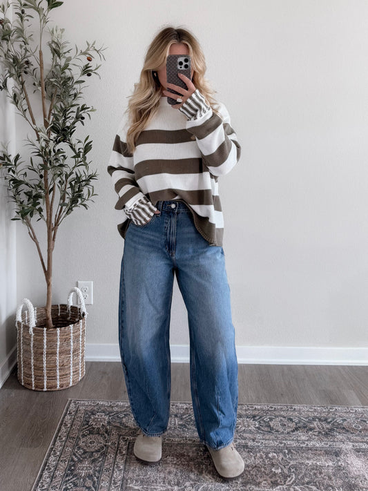 Lowen Striped Knit Sweater / Olive (Restocking Soon)