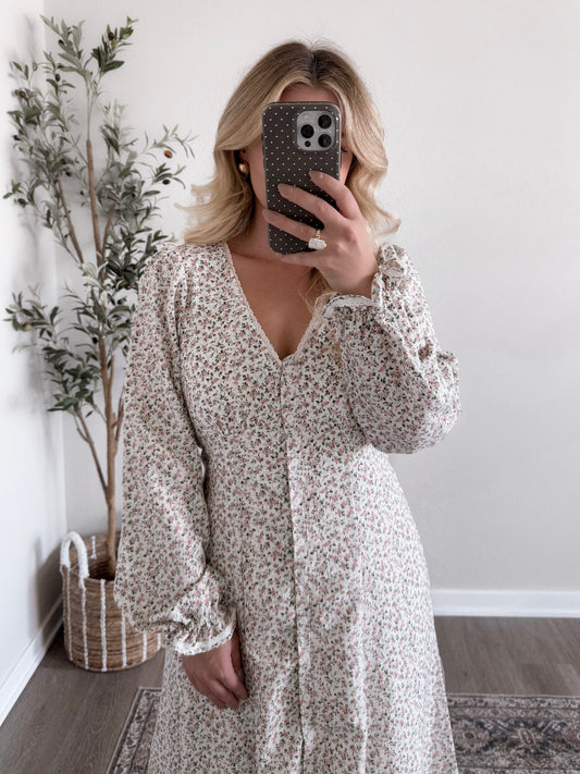 Heritage Vintage Floral Midi Dress / Cream Rose