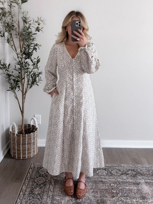 Heritage Vintage Floral Midi Dress / Cream Rose