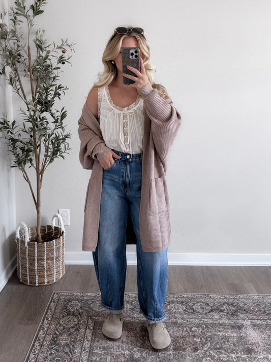 Cozy Essential Knit Cardigan / Taupe